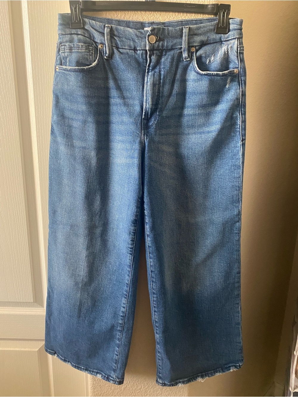 Good American womens high rise cropped wide leg Blue Jeans